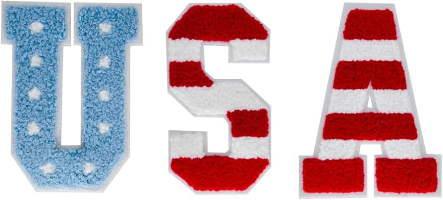 3 PCS 4.65" USA Chenille Letter Patches, Iron on Patches for Clothes Bags Backpacks Jeans. (ice B... | Amazon (US)