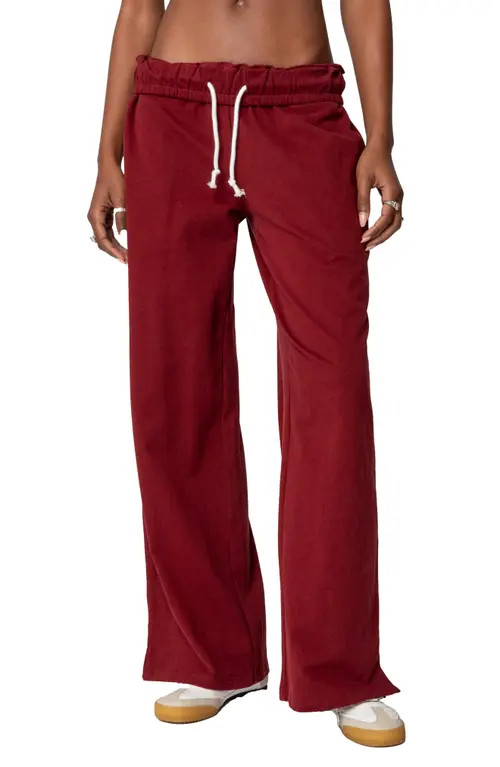 EDIKTED Chance Fold Over Sweatpants in Burgundy at Nordstrom, Size Small | Nordstrom