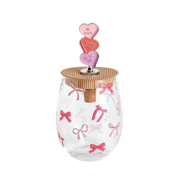 Bow Valentine Wine Glass Set | Mud Pie
