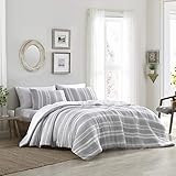 Brielle Quartz Striped Cotton Gauze Comforter Set, Grey/White, Twin/Twin XL, White & Grey | Amazon (US)