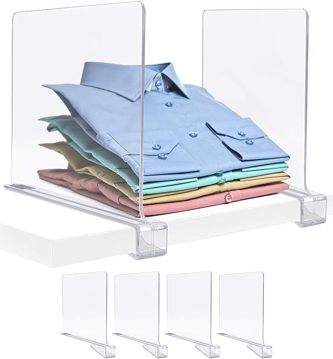 Sorbus 4 Acrylic Shelf Dividers for Shelves, Great Organizer for Clothes, Linens, Purse Separator... | Amazon (US)