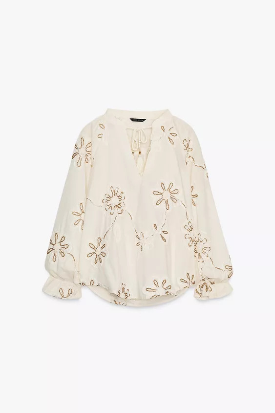 EMBROIDERED TEXTURED BLOUSE | Zara US
