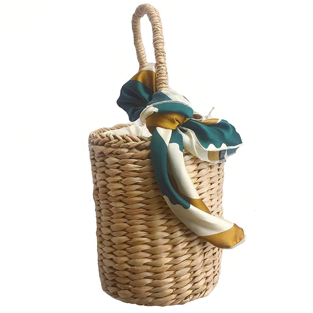 Womens Casual Straw Woven Basket Handbag Bucket Bag Summer Beach Bag | Amazon (US)