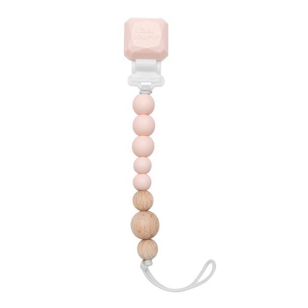 Loulou Lollipop Silicone + Wood Soother Holder in Silicone Clip - Color Pop Pink Quartz | Target