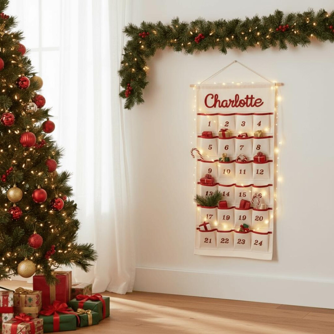 Personalized Kids Advent Calendar | Hand-embroidered Name Countdown Hanging Decor - Etsy | Etsy (US)