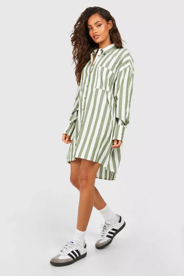 Wide Stripe Ultimate Oversized Shirt Dress | boohoo (US & Canada)