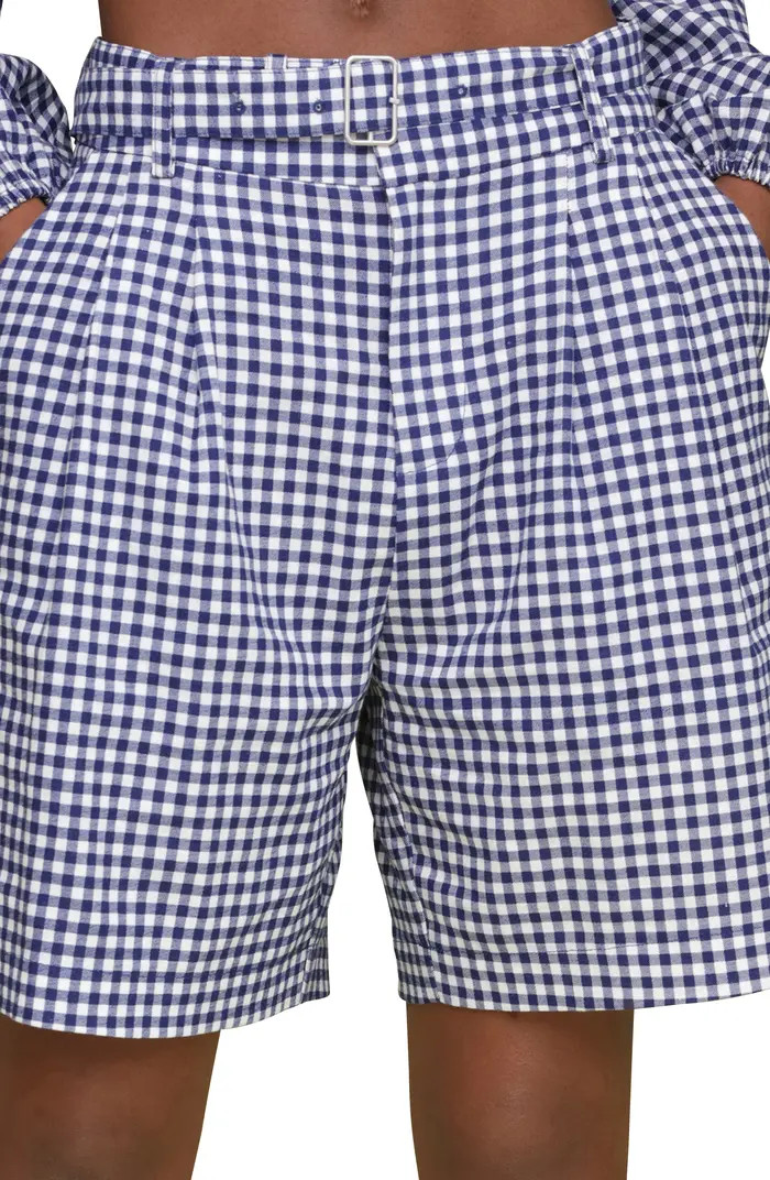 Avec Les Filles Gingham Belted Linen Blend Bermuda Shorts | Nordstrom | Nordstrom