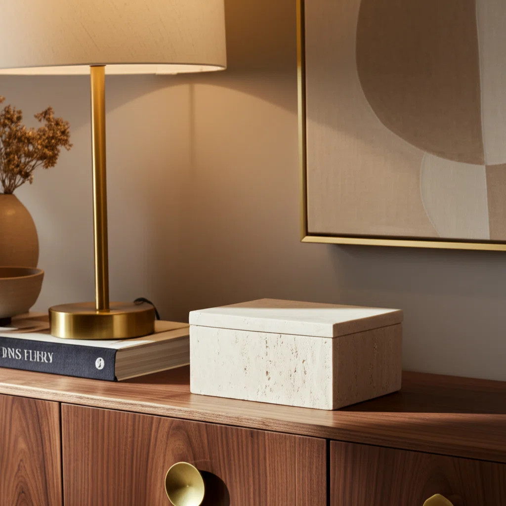 Terra Travertine Decorative Box with Lid for Home Decor – Stylish Storage Box and Organizer for... | Wayfair North America