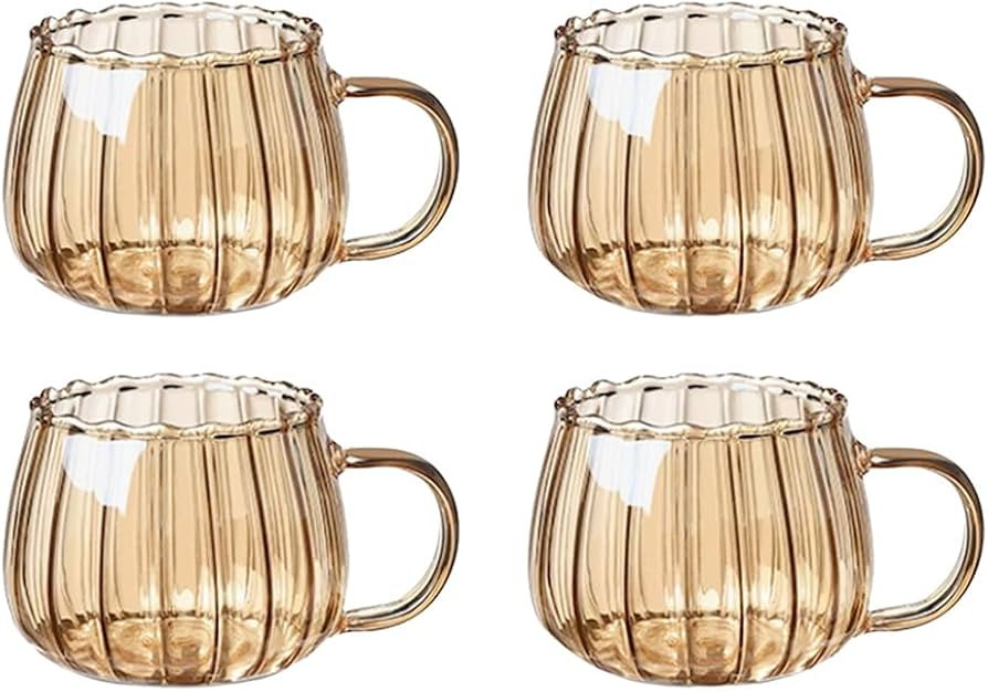123Arts Pumpkin Mugs Teacups High Borosilicate Glass Stripe Coffee Mug Set,Set of 4 | Amazon (US)