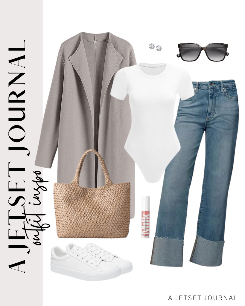 
I’m in love with this woven shoulder bag from JOTOFIT. It pairs perfectly with an ANRABESS long cardigan coat over a white bodysuit and cuffed jeans. I prefer wearing white tennis shoes with this outfit. 

 #LTKSeasonal #LTKSaleAlert #LTKTravel