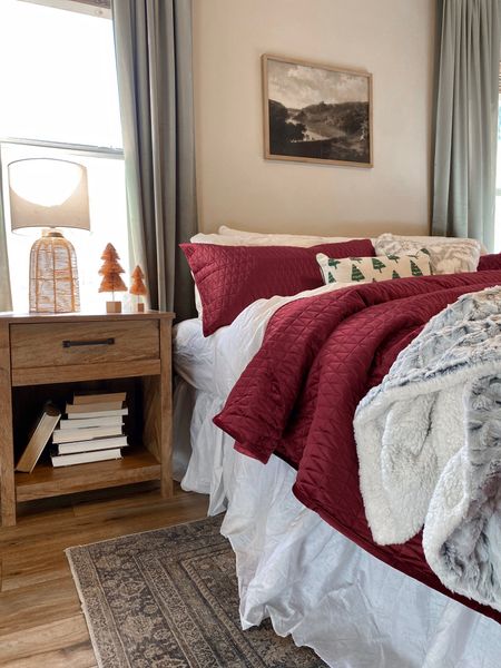 Holiday bedding. Cozy Christmas bedroom. Bedroom decor. Nightstand. 

#LTKsalealert #LTKHoliday #LTKhome