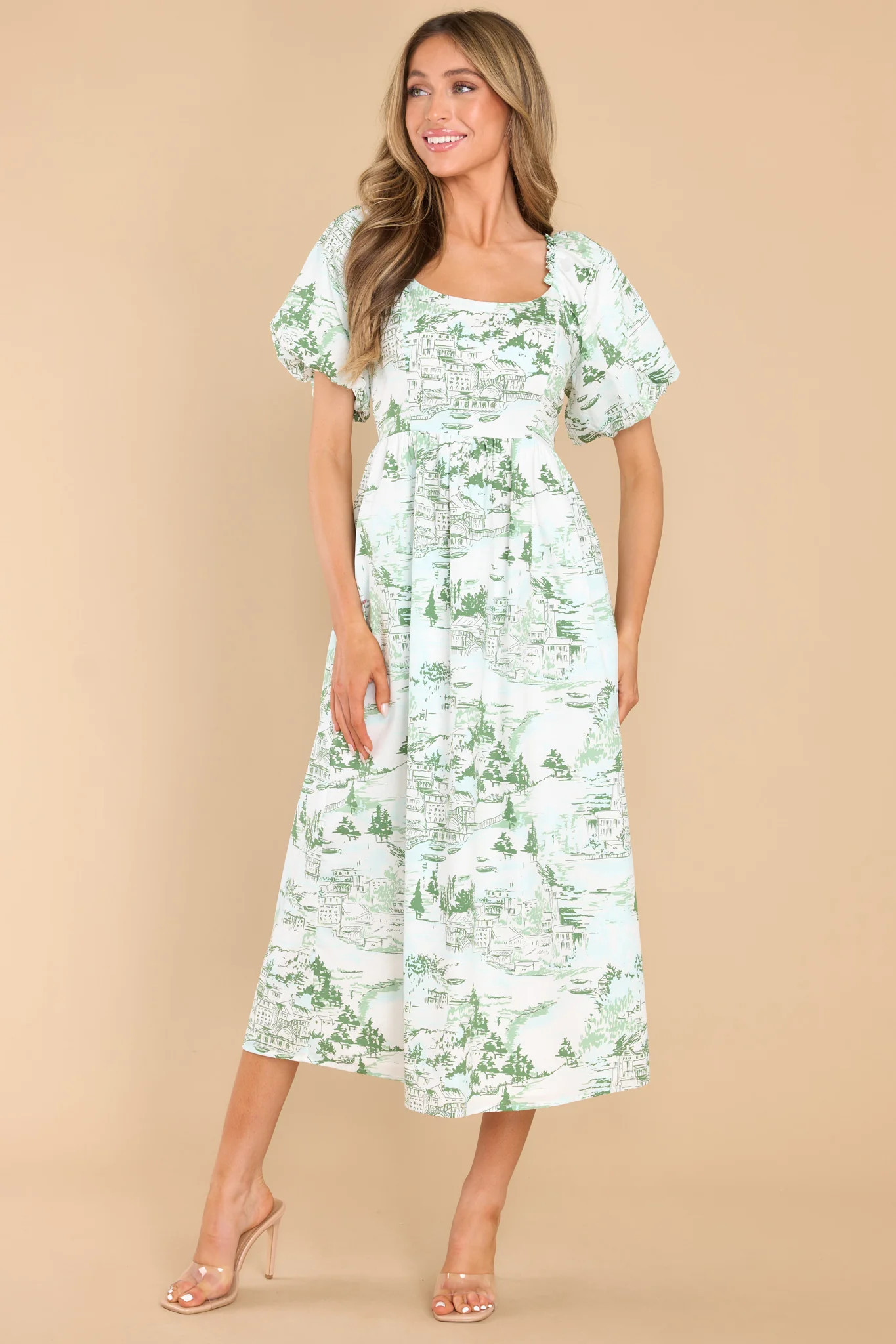 Classically Inclined Green Print Midi Dress | Red Dress 