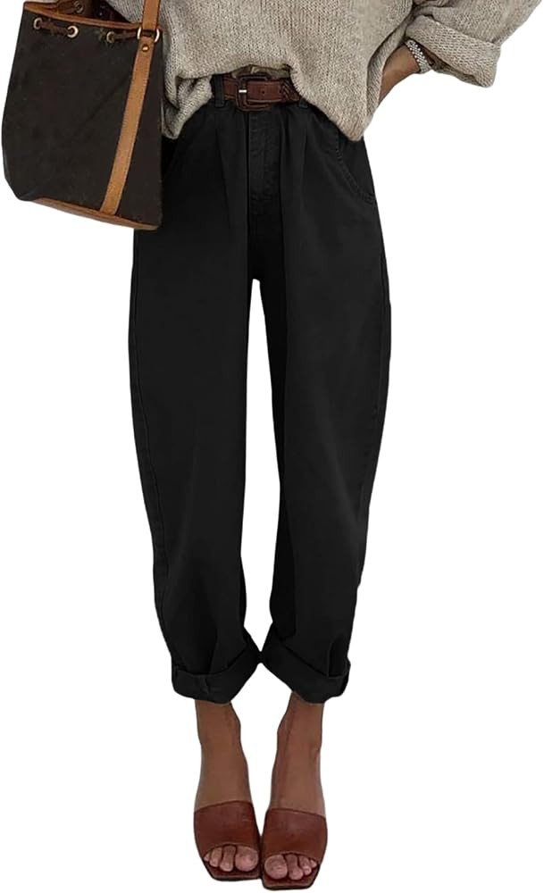 EVALESS Womens Baggy Jeans High Waisted Stretchy Boyfriend Barrel Denim Ankle Pants | Amazon (US)