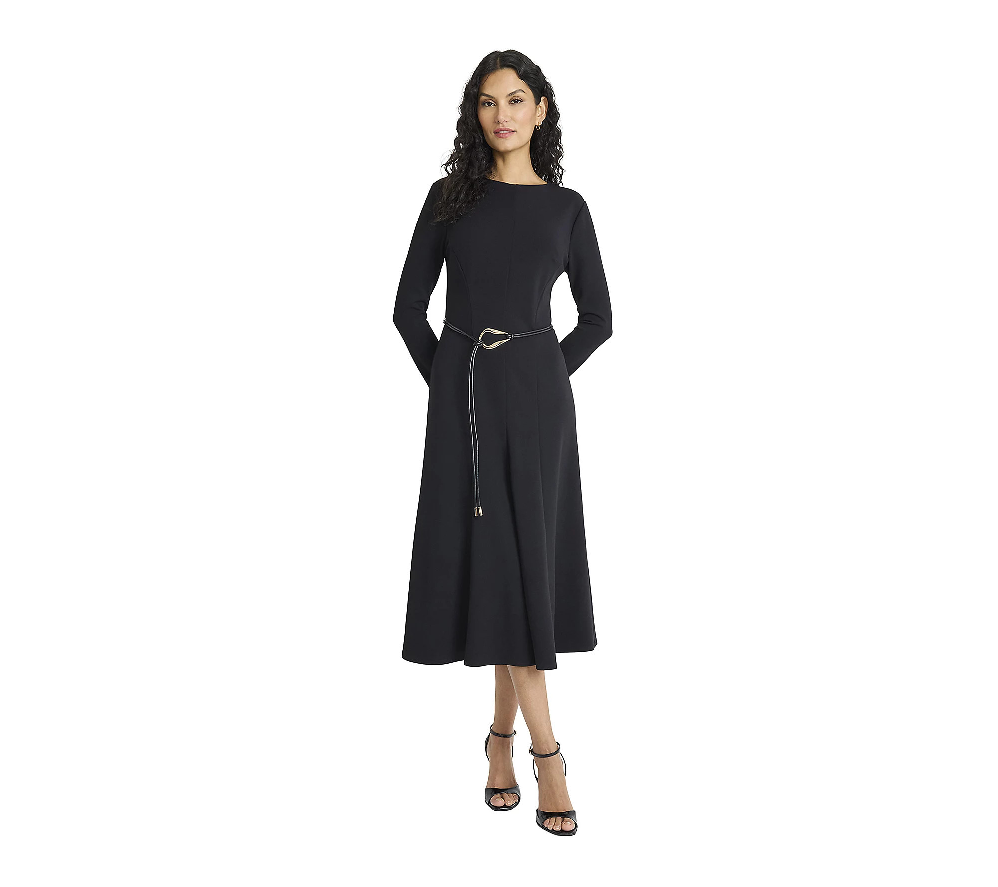 Maggy London Long Sleeve Midi Dress with Tie Be lt | QVC