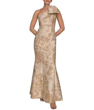 Metallic Floral Print Brocade One Shoulder Sleeveless Gown | Dillard's