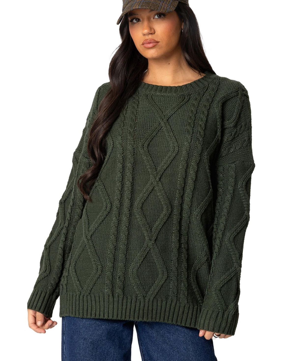 Edikted Women's Kennedy oversized cable knit sweater - Green | Macy's