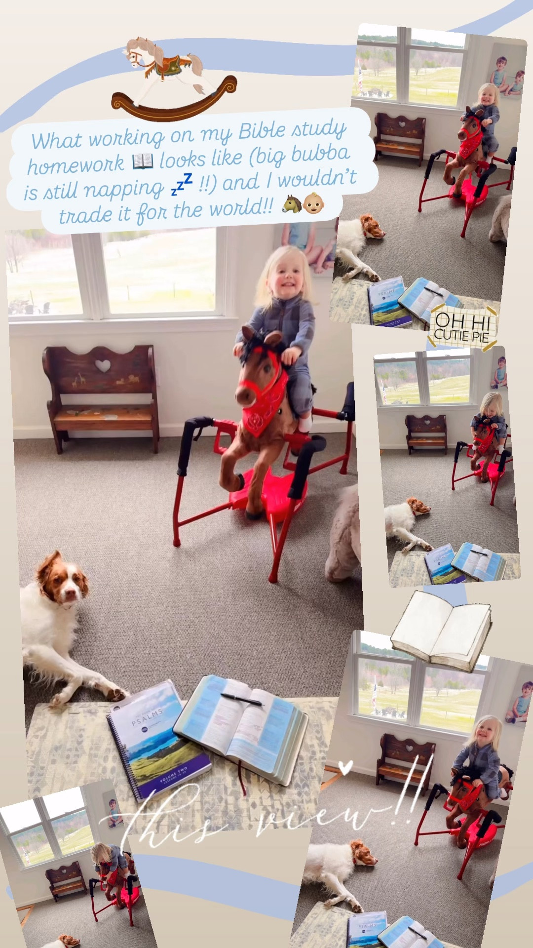 What working on my Bible study homework 📖 looks like (big bubba is still napping 💤 !!) and I wouldn’t trade it for the world!! 🐴👶🏼