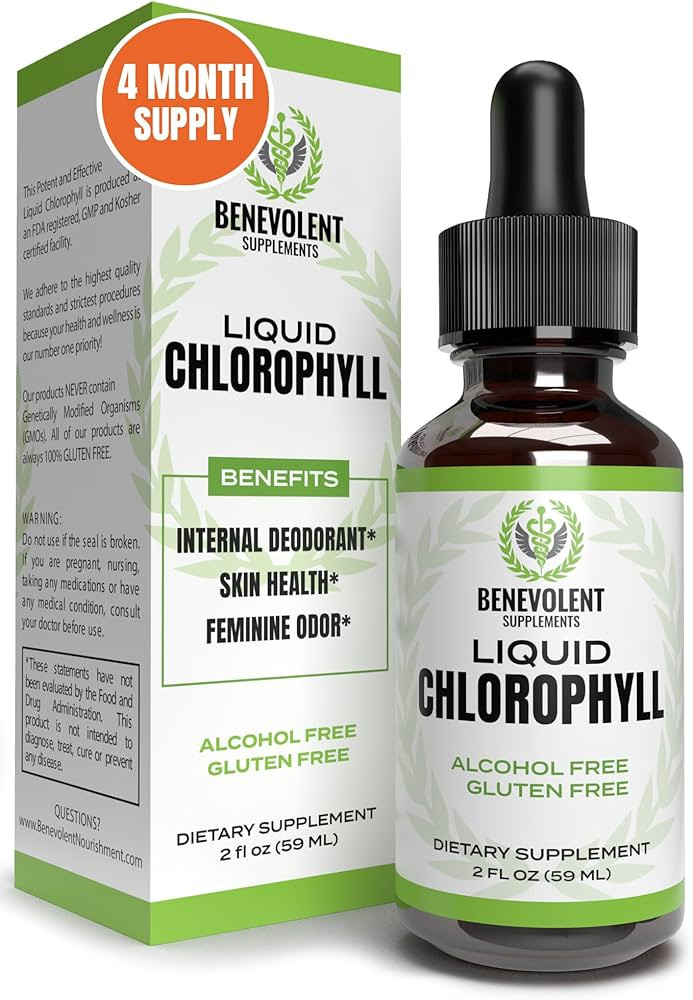 Benevolent Chlorophyll Liquid Drops, 4 Month Supply Liquid Chlorophyll Supplement for Internal De... | Amazon (US)
