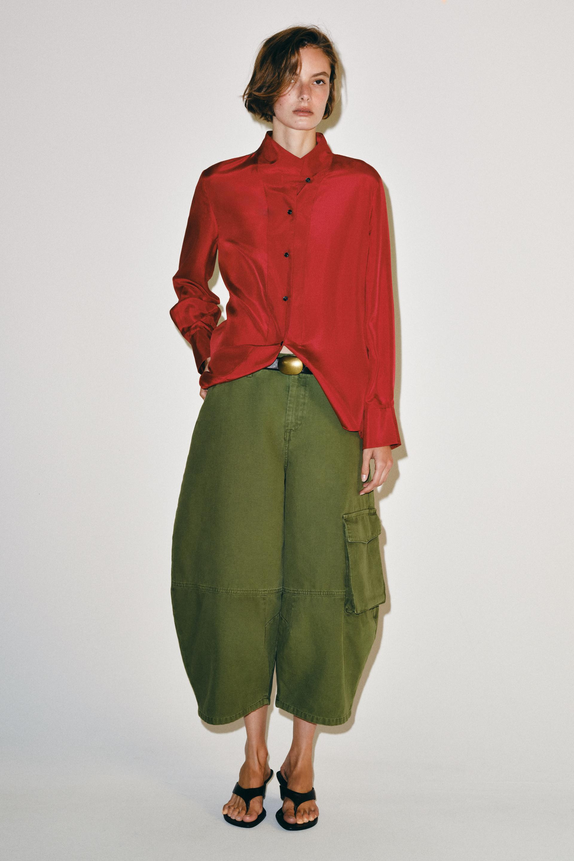 Zara - 100% Silk Zw Collection Shirt - Red - M - Woman | Zara US