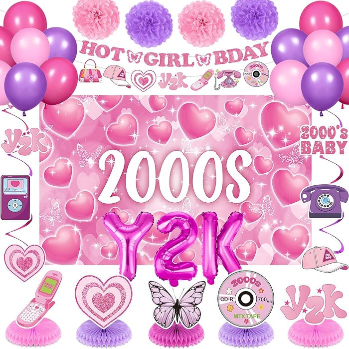 Y2K Party Decorations Early 2000s Banner Hanging Swirls Y2K 2000s Honeycomb Centerpieces Balloons... | Amazon (US)