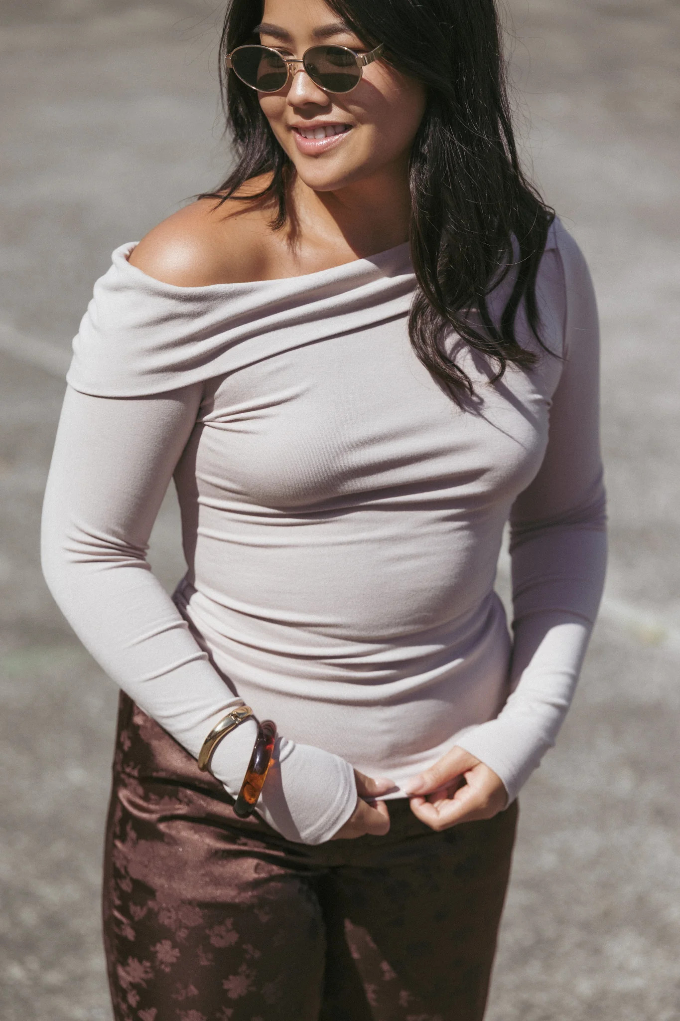 Liah Off Shoulder Knit Top - Grey | Petal & Pup (US)