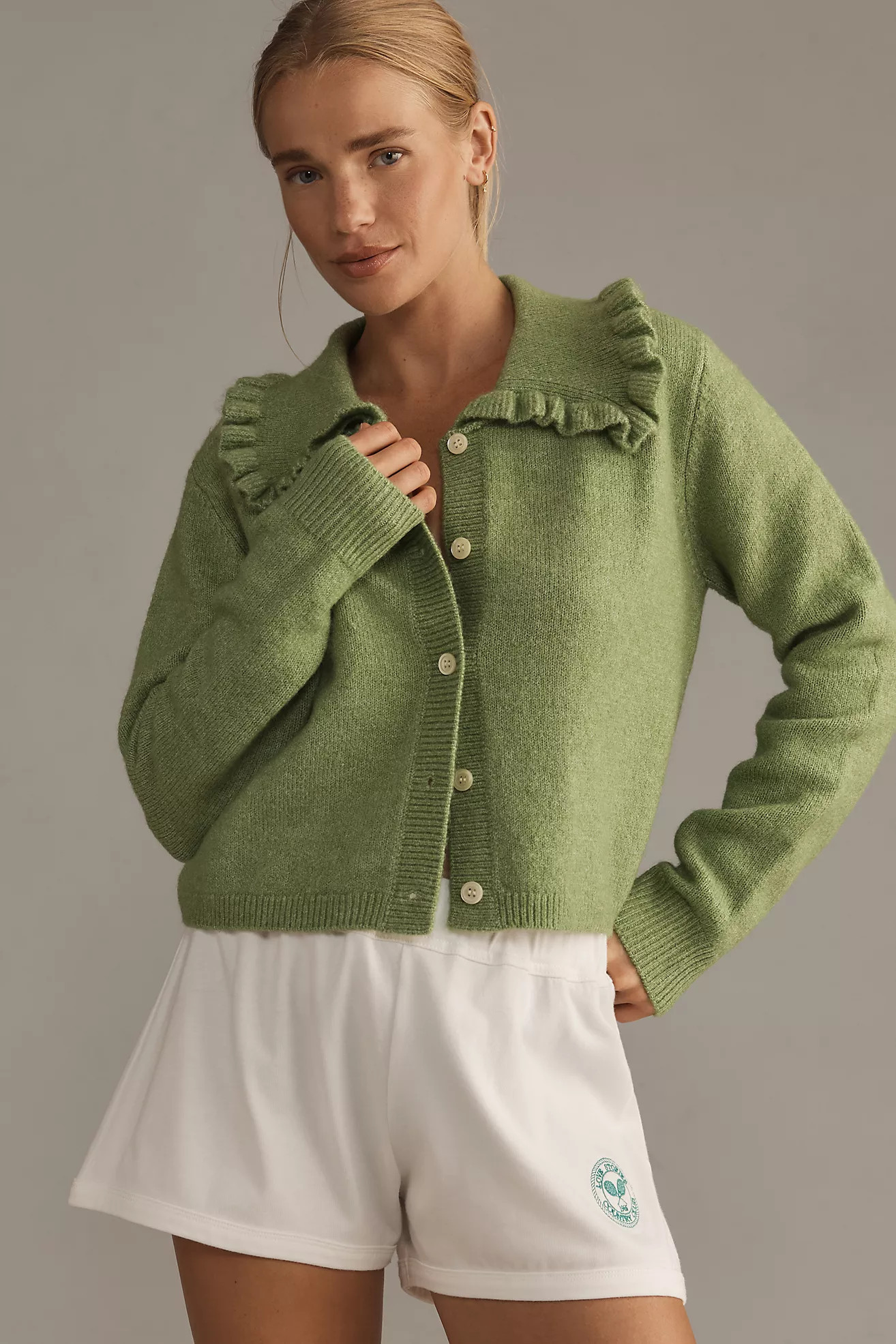 Self Contrast Ruffle-Collar Cardigan Sweater | Anthropologie (US)