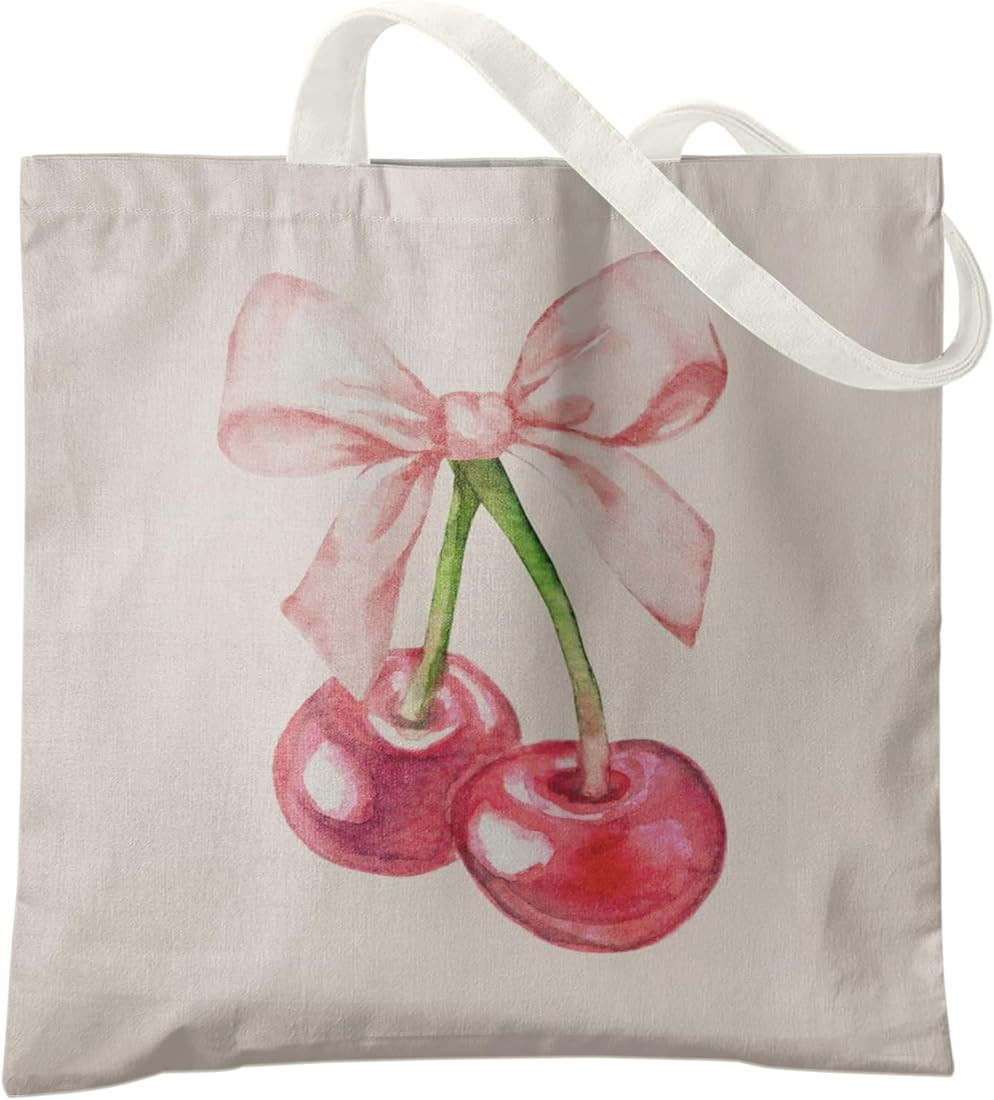 Coquette Bows Canvas Tote Bag,Bows Canvas Shoulder Bag For Women,Reusable Canvas Tote Bag | Amazon (US)