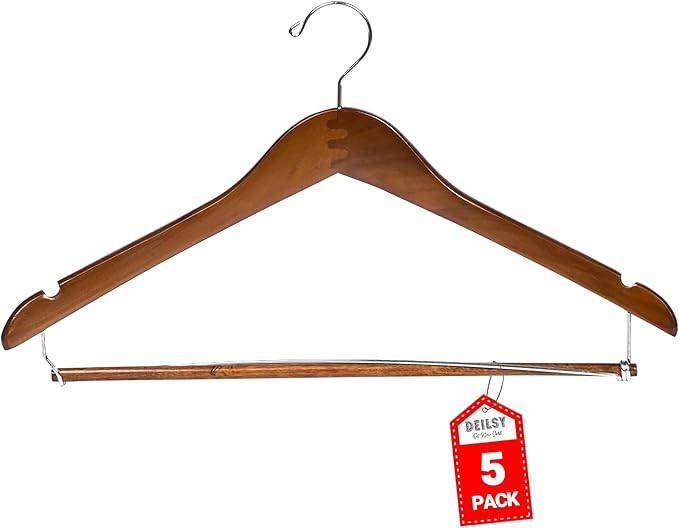 DEILSY™ Suit Hangers for Men with Open Bar 5 Pack Premium Brown Wooden Pants Durable Suit Hange... | Amazon (US)