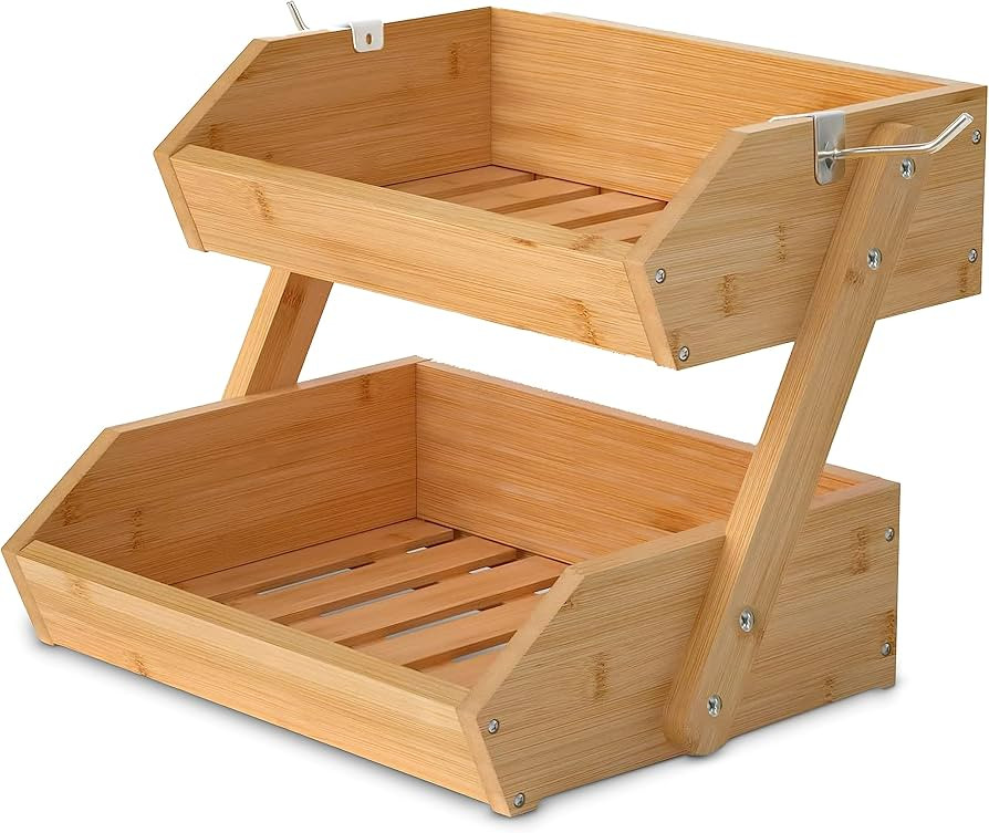 GET SORTED Bamboo Fruit Basket 2 Tier — 22+ Lbs Capacity, 12mm Thickness & Raised Bottom — Id... | Amazon (US)