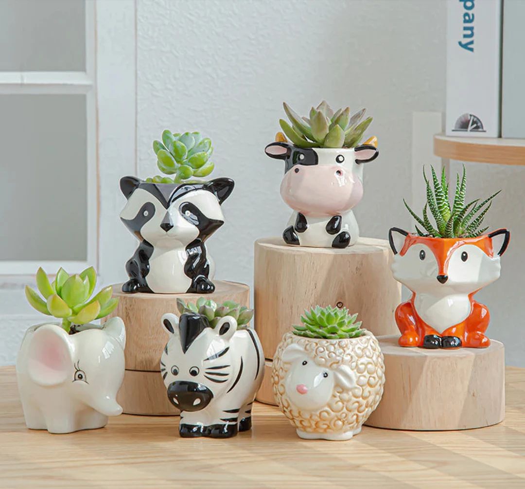 Cute Gift Adorable Ceramic Animal Planters Fox Elephant - Etsy | Etsy (US)