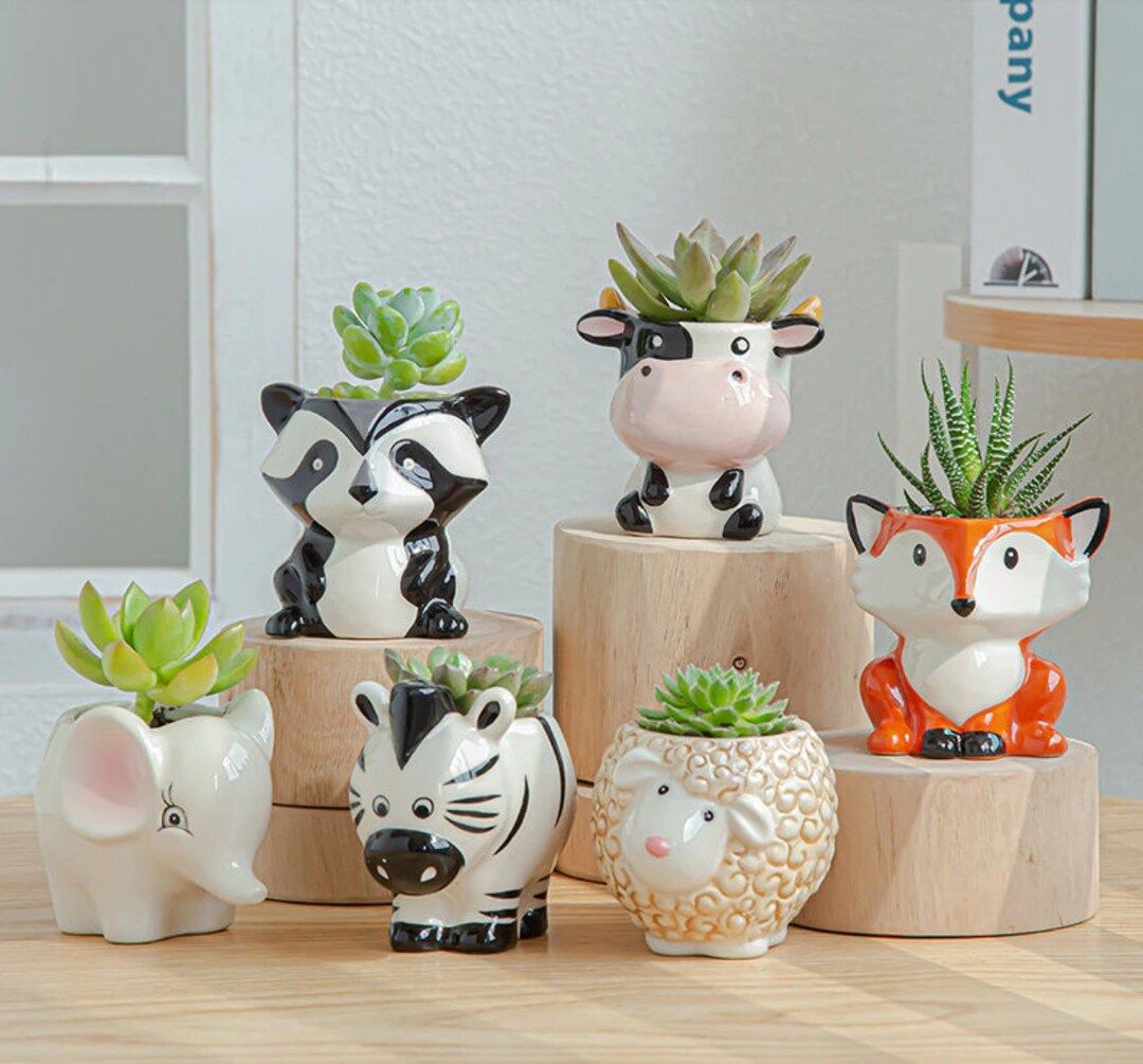 Cute Gift Adorable Ceramic Animal Planters Fox Elephant - Etsy | Etsy (US)