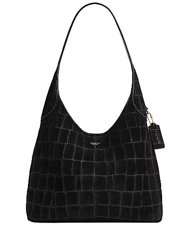 COACH Embossed Croc Suede Brooklyn 28 Hobo Tote Bag - Black | Dillard's
