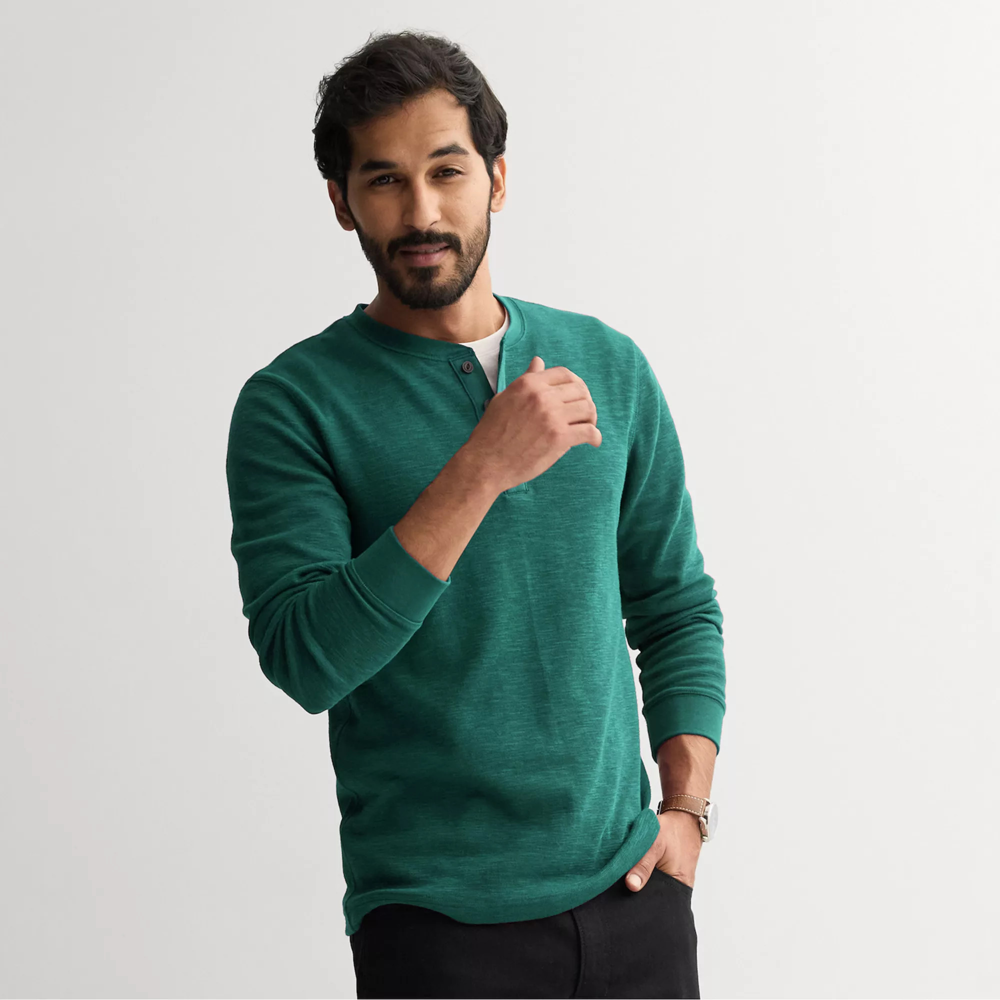 Men's Sonoma Goods For Life® Long Sleeve Textured Henley Tee | Kohl's