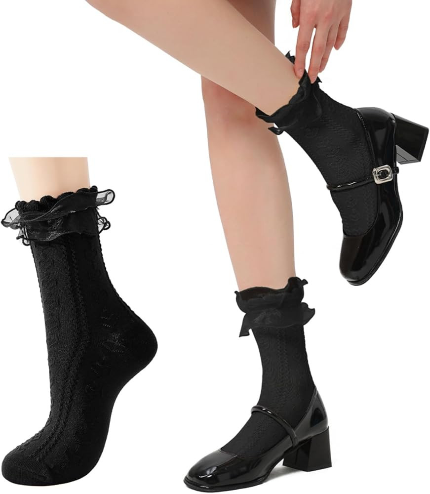 Zando Women's Ruffle Socks Lace Frilly Ankle Socks - Soft Stretchy Cute for Dress Shoes, Sneakers... | Amazon (US)