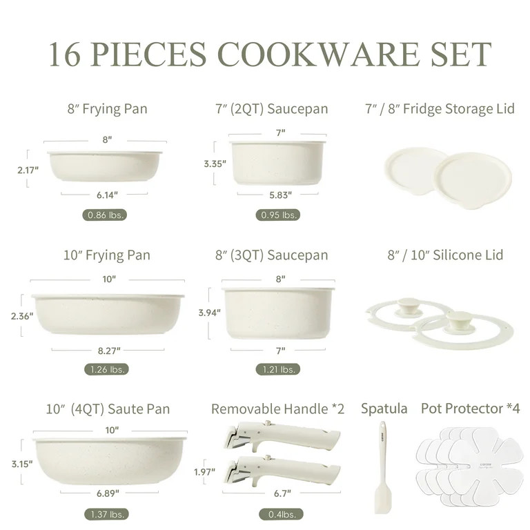 Carote Nonstick Cookware Sets, Granite Non Stick Pots and Pans Set with Removable Handle, 16 Pcs ... | Walmart (US)