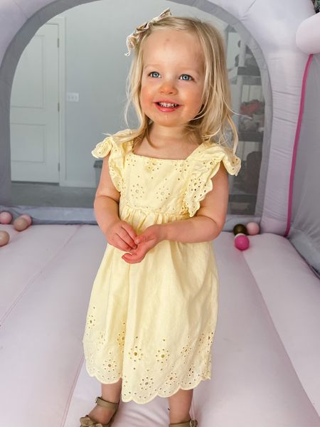 Toddler girl yellow eyelet dress & tan knot sandals // spring // summer // vacation // wedding guest // 

#LTKkids #LTKbaby #LTKfamily