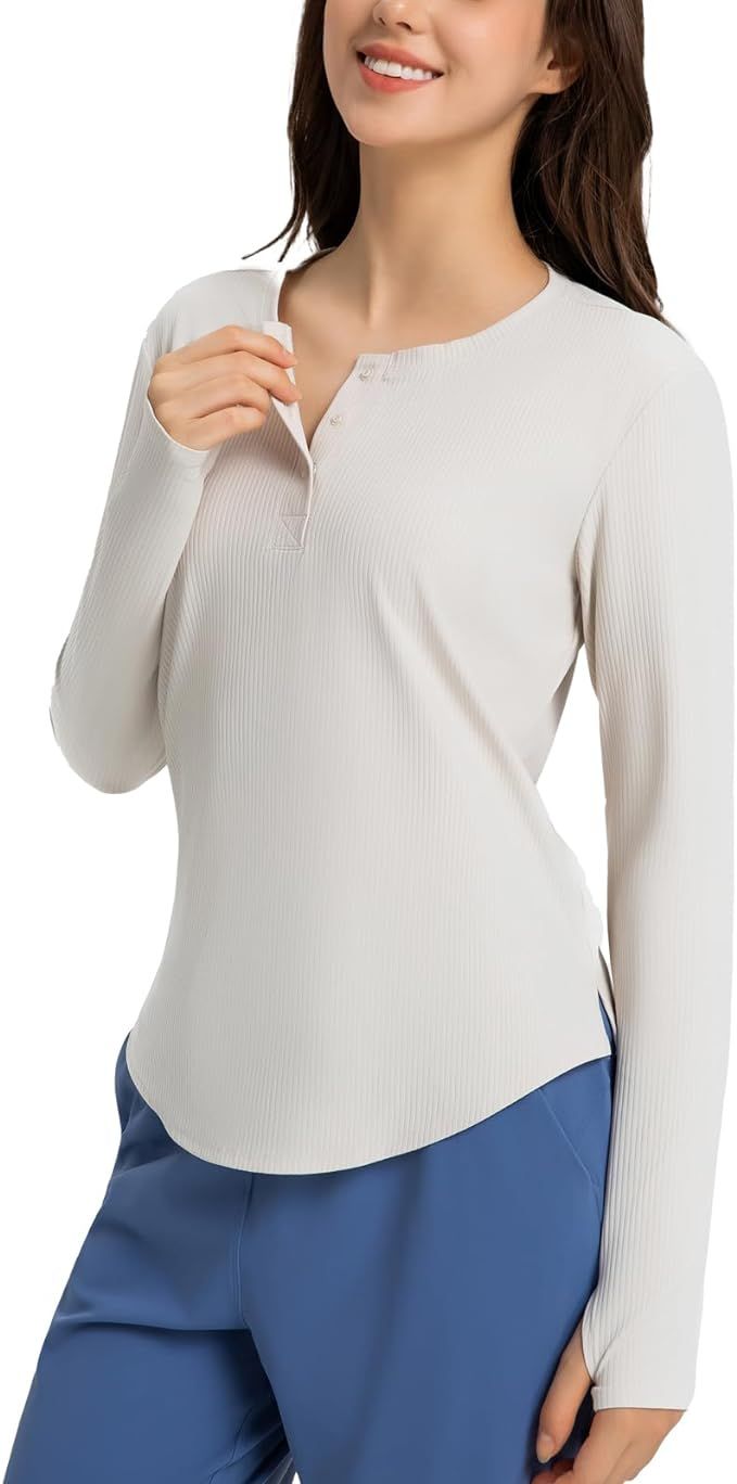 altiland Ribbed Long Sleeve Workout Shirts for Women, Buttery Soft Running Gym Athletic Yoga Tops... | Amazon (US)