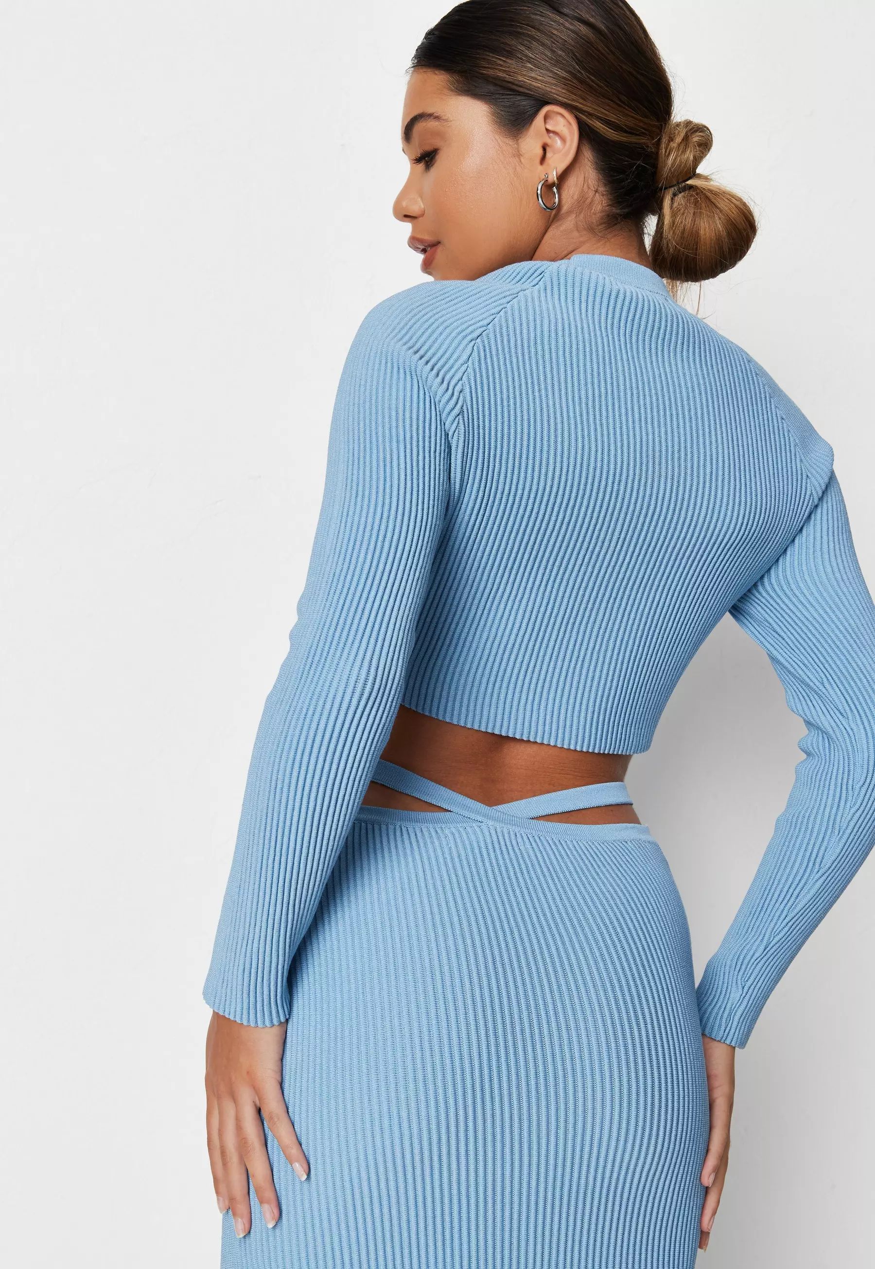 Re_Styld Blue Co Ord Rib Knit Long Sleeve Crop Top | Missguided (UK & IE)