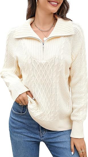Blooming Jelly Womens Quarter Zip Pullover Sweaters Trendy Cable Knit Chunky Collared Fall Sweate... | Amazon (US)