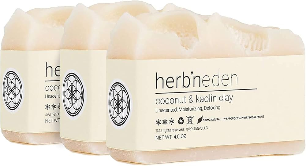 Herb’N Eden Pack of 3, Plant-Based Ingredients Face and Body Soap, 4oz Each (Coconut Kaolin Cla... | Amazon (US)