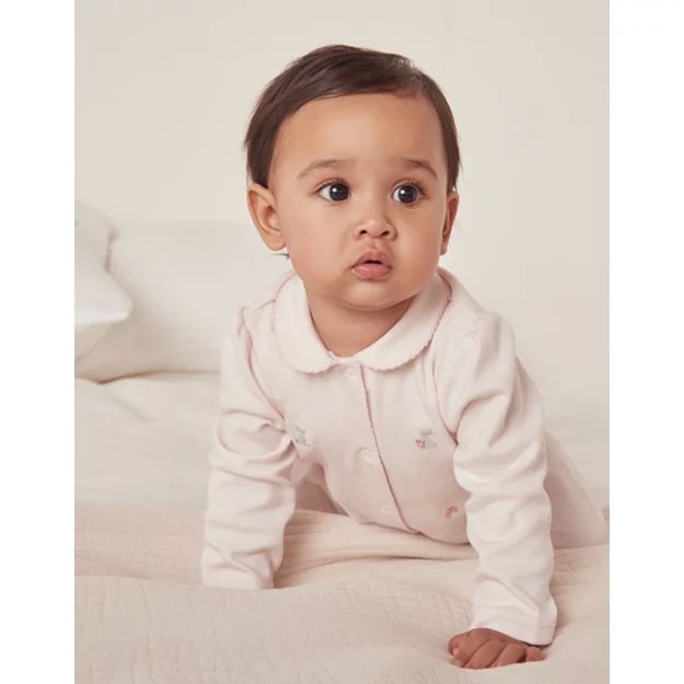 Organic Cotton Hoppy Bunny Embroidered Collared Sleepsuit (0–24mths) | The White Company (UK)