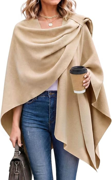Women\u2019s Shawl Wrap Plaid Knit Poncho Cape Sweater | Amazon (US)