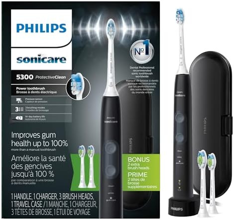 Philips Sonicare ProtectiveClean 5300 Rechargeable Electric Toothbrush, with Pressure Sensor, 3 C... | Amazon (US)