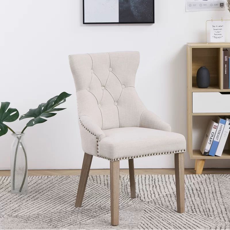 Mickie Tufted Linen Wing Back Parsons Chair in Ivory | Wayfair Professional