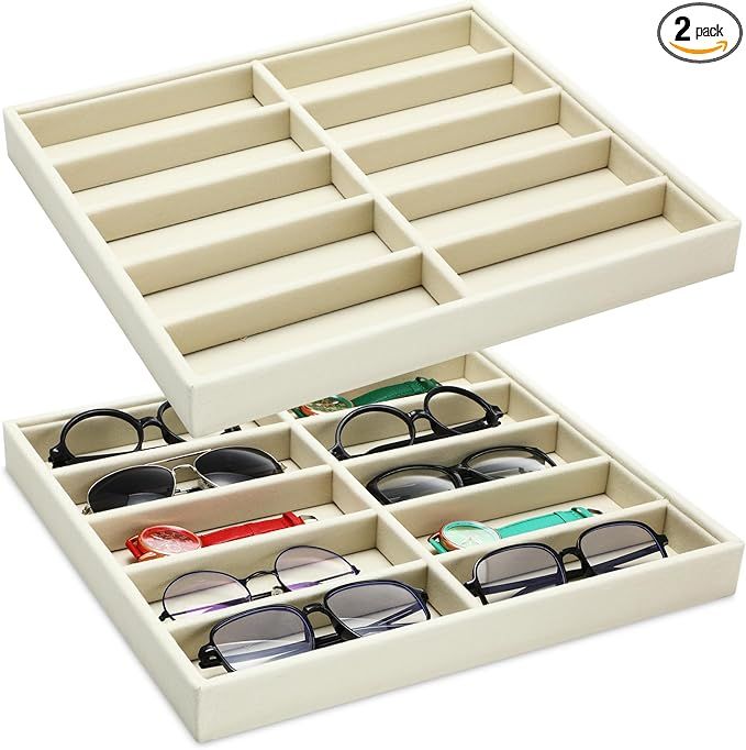Batiyeer 2 Pcs Sunglasses Organizer Storage Tray 10 Grids Eyewear Watch Holder Display Stackable ... | Amazon (US)