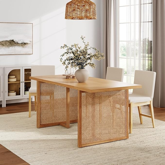 Nathan James Willow Boho Dining Table for 6 with Solid Wood Legs, 6-Person Natural Wood Dining Ta... | Amazon (US)