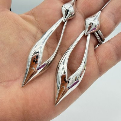 Vtg Givenchy Modernist Earrings Long Dangle Silver tone 3 Inches Statement | eBay US