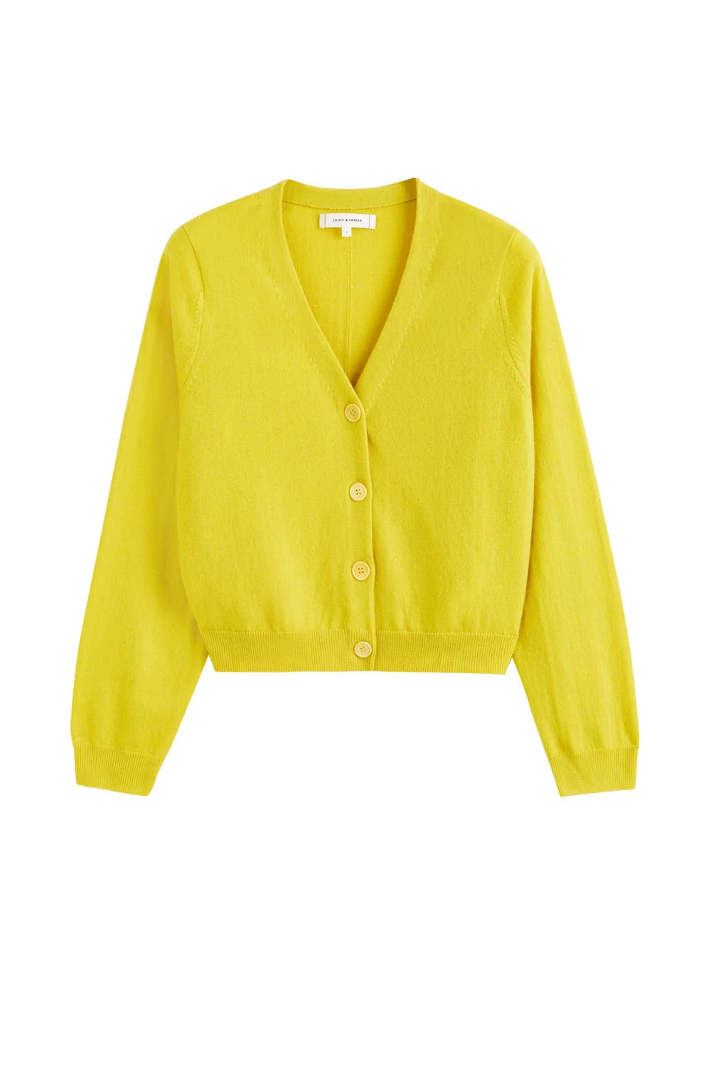 Yellow Wool-Cashmere Cropped Cardigan | Chinti & Parker