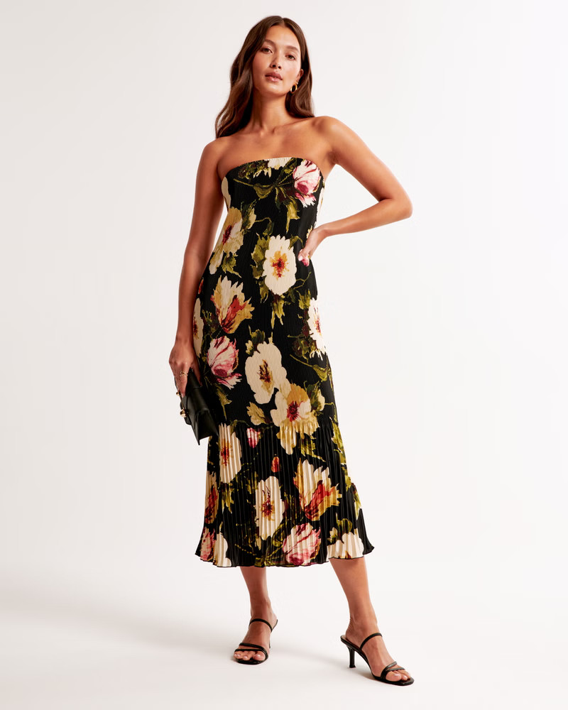 Women's The A&F Giselle Pleat Release Midi Dress | Women's | Abercrombie.com | Abercrombie & Fitch (US)