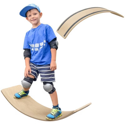 Qaba Balance Board Kids, Wooden Wobble Board for Children, 35 Inch Toddler Balance Board, Open Ended Learning Toy for Years 3-8, Wood | Target